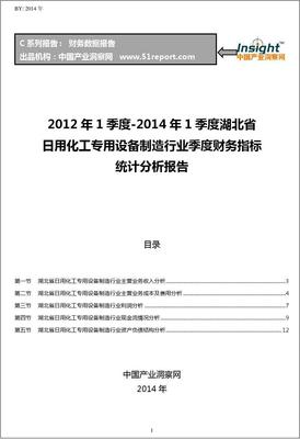 2012-2014年1季度湖北省日用化工专用设备制造行业财务指标分析季报